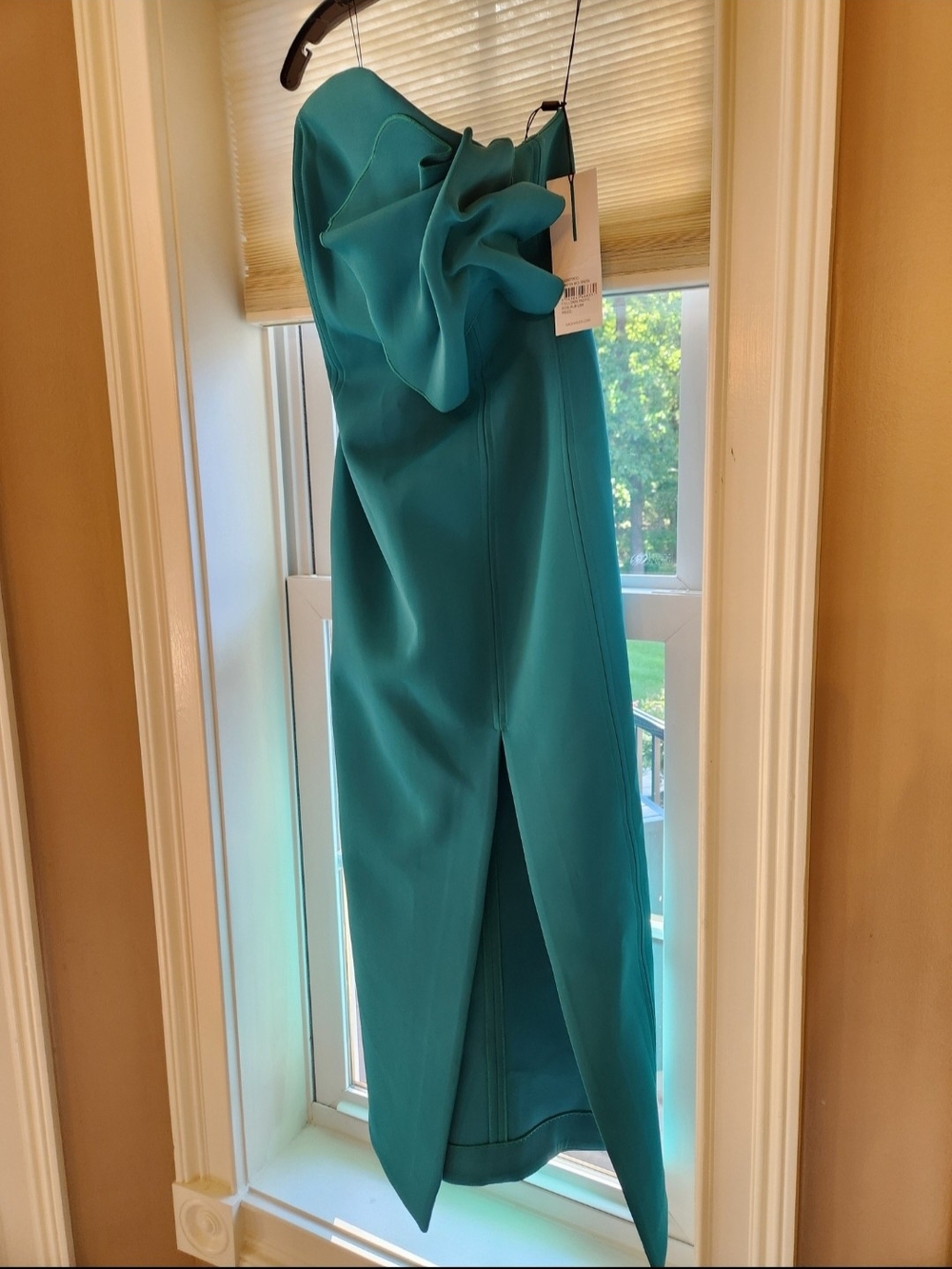 Teal One-Shoulder Ruffle Midi Dress
